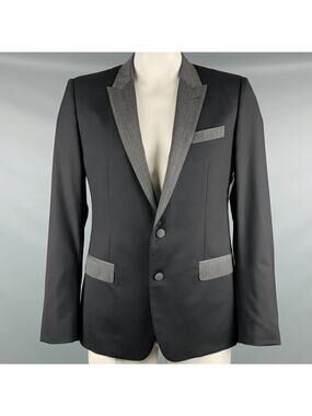 DOLCE & GABBANA Size 42 Black Grey Wool Blend Sport Coat